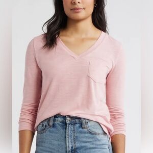 3/$15 Caslon Pink Long Sleeve V-Neck T-Shirt Size Small